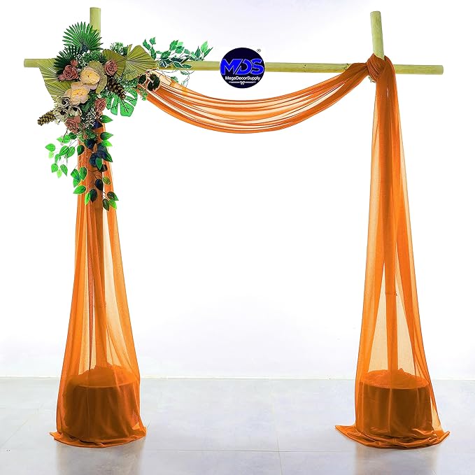 MDS Halloween Chiffon Draping Fabric - 2 Panel, 30" Wide x 75ft Long - Sheer Spooky Arbor & Canopy Drapery for Haunted House Backdrops, Party Ceilings, DIY Costumes & Themed Events - Orange