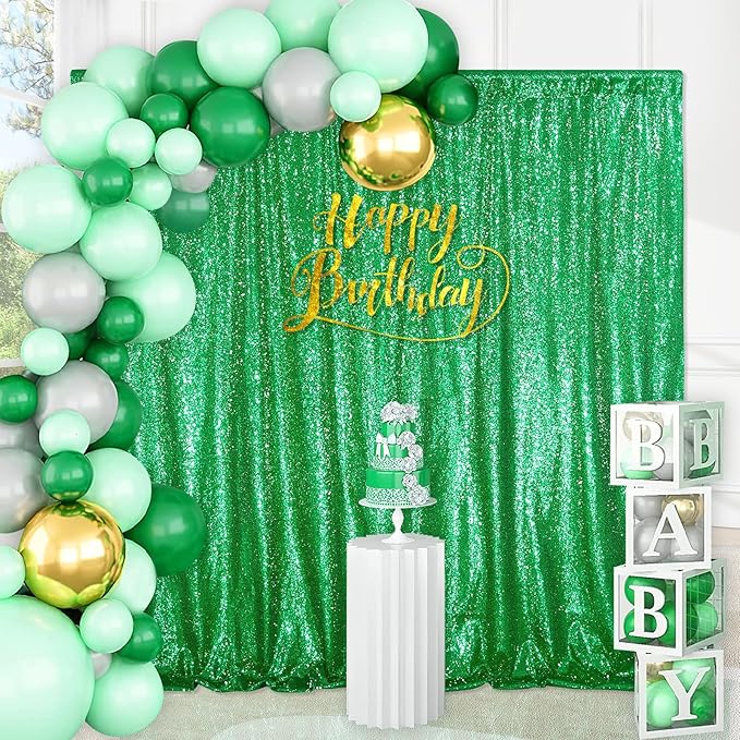 Dark Green 10ftx10ft Sequin Backdrop Curtain Glitter Christmas Background Drapes Sparkle Photography Backdrop for Party Bridal Birthday Decoration