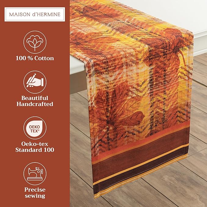 Maison d' Hermine Table Runner 100% Cotton Single Layer Table Runners 72 inches Long for Thanksgiving Christmas Decorations Home Kitchen Dining Party Wedding (Thanksgiving Tartan, 14.5" x 72")