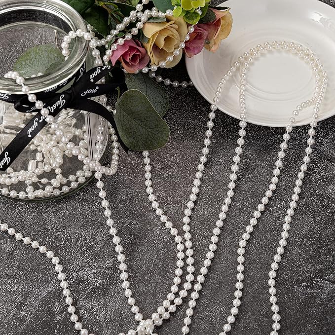 5mm Crafts Faux Pearl Beads Garland Pearl Bead Roll Strand of Pearls to Decorate Floral Centerpieces Wedding Party Favor Christmas Tree(99 Feet Ivory)
