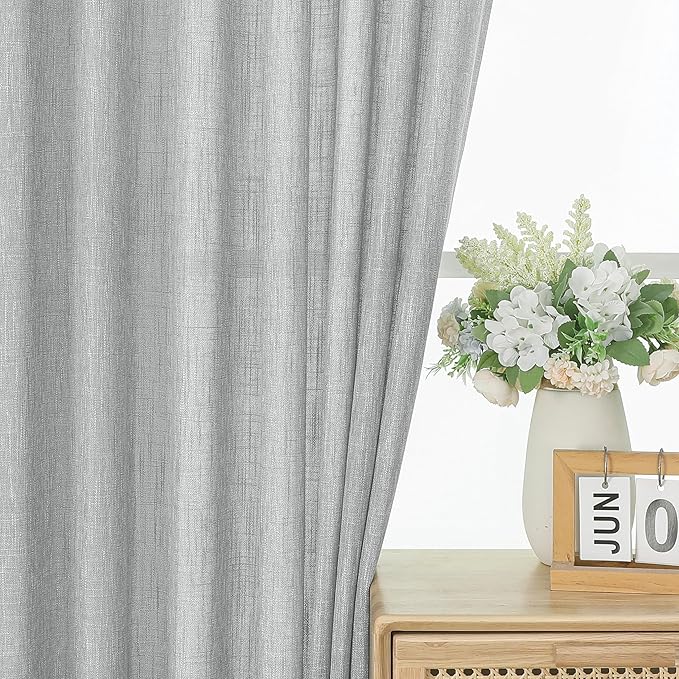 Vision Home Gray Pinch Pleated Semi Sheer Curtains Textured Light Filtering Window Curtains 95 inches for Living Room Bedroom Silver Grey Pinch Pleat Drapes with Hooks Back Tabs 2 Panels 40" Wx95 L