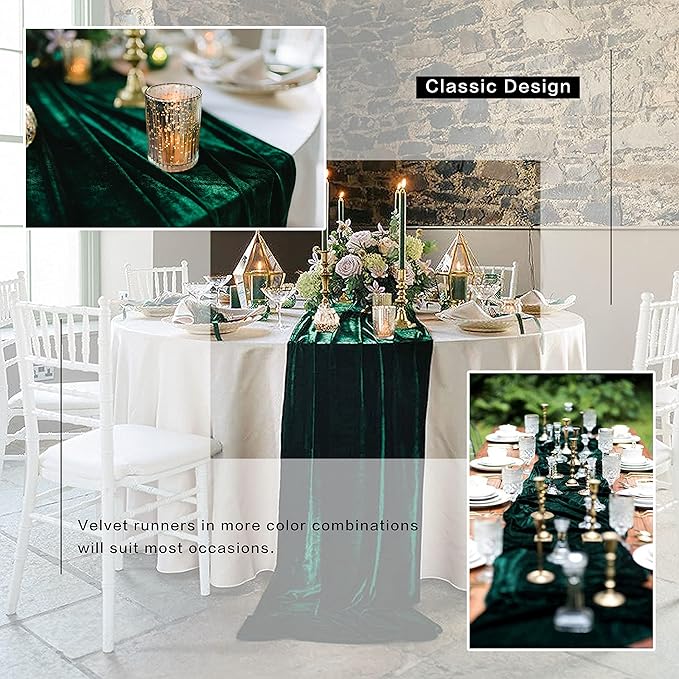 Velvet Table Runner, 10ft Luxurious Wedding Reception Decorations Soft Velvet Fabric Table Linen Overlay for Party (20 x 120 inch, Gold)