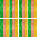 8 Pack Hawaiian Party Decorations, 3.28 FT x 7.05 FT Luau Party Decorations, Green Brown Yellow Backdrop Fringe Curtains Foil Streamer, Metallic Summer Decor Photo Booth Props