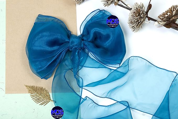 MDS Pack of 75 PCS Organza Chair Sashes Wider Dining Chair Bows Ribbon Tie Back for Wedding Party Birthday Bridal Shower Reception Event Banquet Home Chair Cover Decoration - Dark Teal