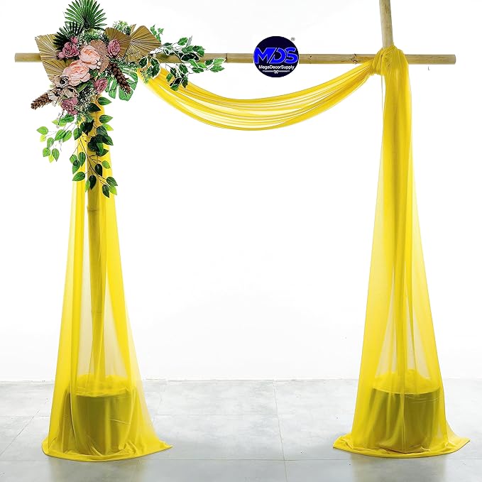 MDS Halloween Chiffon Draping Fabric - 2 Panel, 30" Wide x 75ft Long - Sheer Spooky Arbor & Canopy Drapery for Haunted House Backdrops, Party Ceilings, DIY Costumes & Themed Events - Yellow