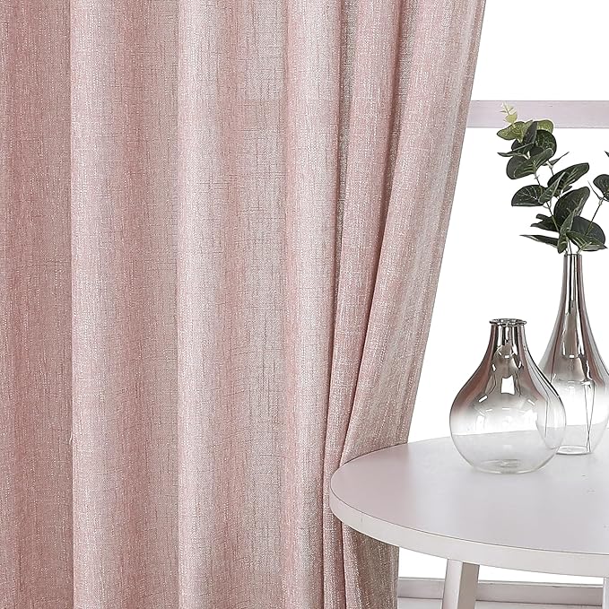 Vision Home Pink Pinch Pleated Semi Sheer Curtains for Girls Bedroom Living Room Textured Light Filtering Window Curtains 84 inch Rayon Blended Pinch Pleat Pink Drapes with Hooks 2 Panels 40" Wx84 L