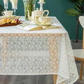 Lace Tablecloth Leaf Pattern Warp Knitting Fabric Solid White Rectangle/Oblong Table Cover for Kitchen Dining Farmhouse Wedding Party Decor Ivory, 55x84 Inch