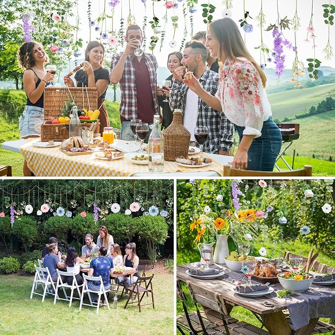 Hoteam 26 Pcs Pcs DIY Flower Garland Artificial Hanging Wildflower Backdrop Set Fake Rose Eucalyptus Daisy Poppy Wild Flower Decor for Wedding Party Birthday Home Garden (White,Blue,Pink)
