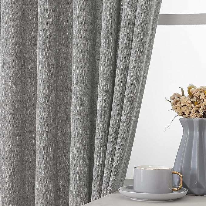Vision Home Grey Pinch Pleated Semi Sheer Curtains Textured Light Filtering Window Curtains 102 inch for Living Room Bedroom Rayon Blend Charcoal Grey Pinch Pleat Drapes with Hooks 2 Panels 40"Wx102"L