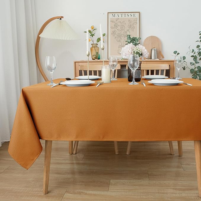 Biscaynebay Fall Tablecloth Textured Fabric 60x84 Inch Rectangular, Bronze Thanksgiving Autumn Harvest Water Resistant Fabric Tablecloths for Kitchen, Dining, Wedding, Parties Machine Washable