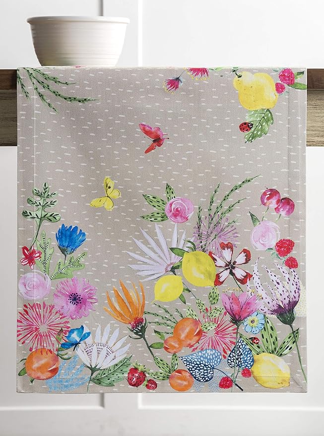 Maison d' Hermine Table Runner 100% Cotton Single Layer Table Runners 108 inches Long Decorative for Home Kitchen Dining Party Wedding Bridal Shower Spring Summer (Jardin D'Ete - Fog, 14.50" x 108")