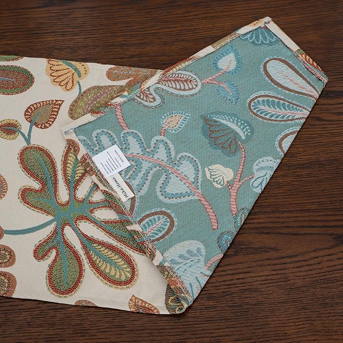 Mika Home Tropical Leaf Table Runner for Home Decor 13X72 Inches Teal Brown Seasonal Dining Table Decoration for Home