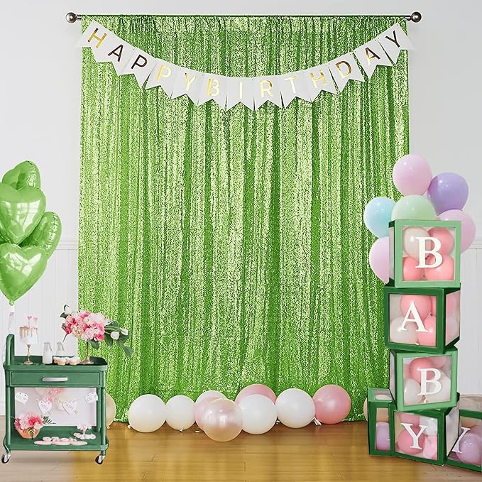 Sugargirl Apple Green Sequin Backdrop Curtain 2 Panels 2FTx8FT Glitter Apple Green Background Drapes Sparkle Photography Backdrop for Party Wedding Birthday Wall Decoration