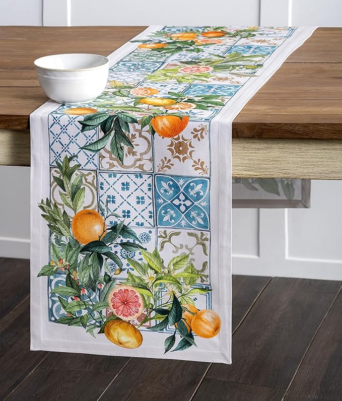 Maison d' Hermine Table Runner 100% Cotton Single Layer Table Runners 72 inches Long Decorative for Home Kitchen Dining Party Baby Shower Wedding Bridal Shower Spring Summer (Agrume, 14.50" x 72")