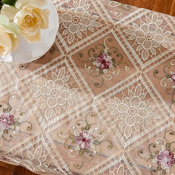 Warm Home Designs 60 x 84 Rectangular Tablecloth. Use Gold Macrame Tablecloth as Vintage Dining Table Cover for Vintage Kitchen. (VTC Linen 84)