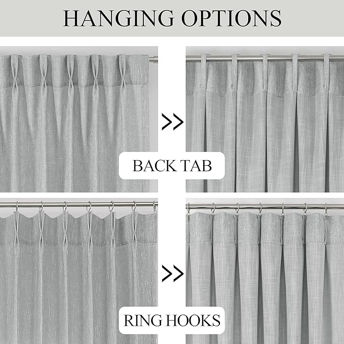 Vision Home Gray Pinch Pleated Semi Sheer Curtains Textured Light Filtering Window Curtains 95 inches for Living Room Bedroom Silver Grey Pinch Pleat Drapes with Hooks Back Tabs 2 Panels 40" Wx95 L