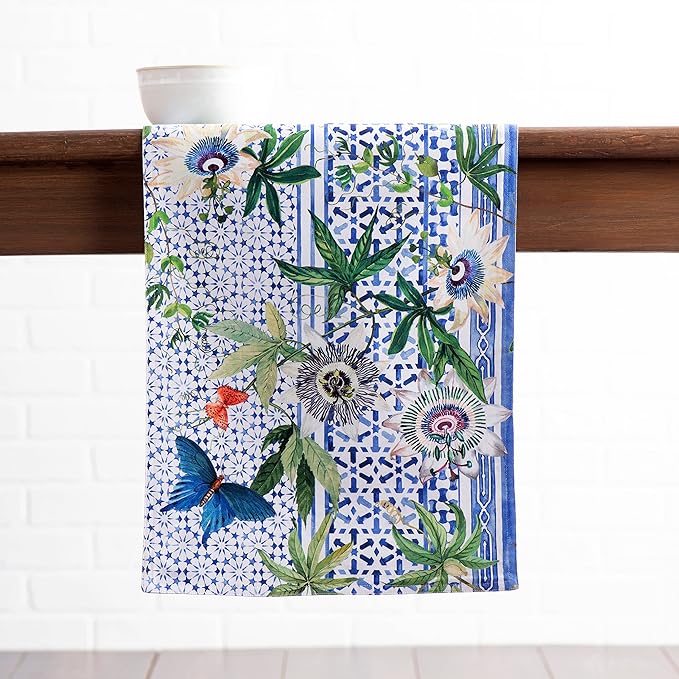 Maison d' Hermine Table Runner 100% Cotton Double Layer Table Runners 108 inches Long Decorative for Home Kitchen Dining Party Wedding Bridal Shower Spring Summer (Passiflora, 14.50" x 108")
