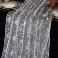 LOMOHOO 10 Ft Silver Table Runner, Silver Sheer Sequin Table Runners 120 Inches Long Glitter Metallic Foil Lace Fabric Table Decor for Birthday Party Wedding Anniversary Centerpiece (2pcs)