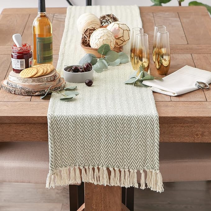 DII Woven Basic Tabletop Collection, Chevron Table Runner, 15x108, Artichoke