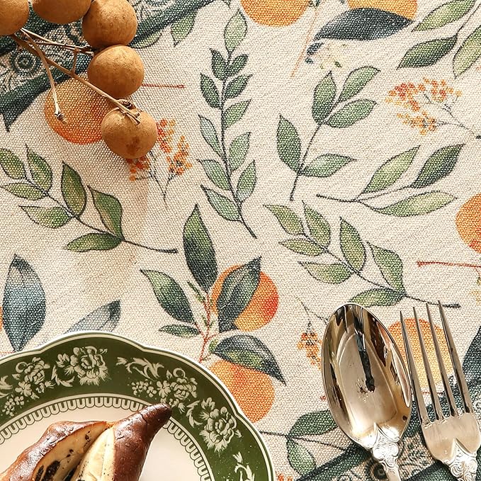 patdrea Designer Vintage Fresh Farmhouse Linen Table Runner 102 Inch Long, Green and Orange Pattern Table Mat, Decor for Kitchen Dining Table Coffee Table Shelf Cabinet Banquet Christmas ,12"*102"