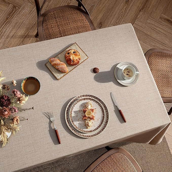 MIULEE Natural Linen Tablecloth 52x70 Inch Rectangle Table Cloth Waterproof,Stain Resistant & Wrinkle Resistant for Dining Party Wedding