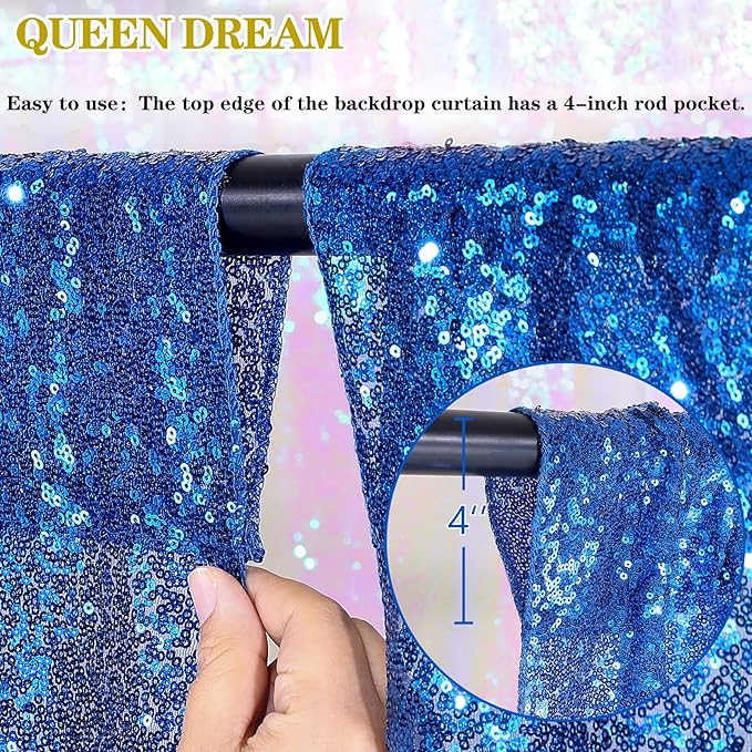 Glitter Backdrop Curtains Royal Blue Sequin Background 3 Packs 2FT x 8FT Sequin Fabric Baby Shower Birthday Party Decorations