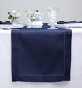Solino Home Linen Navy Blue Table Runner 36 Inches - Classic Hemstitch, 100% Pure Linen Coffee Table Runner 14 x 36 Inch Ideal for Dresser Tables - Fall, Autumn, Halloween, Thanksgiving, Christmas