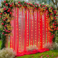 30×10ft Red Tulle Backdrop Curtain with Lights String for Parties, Sheer Photo Backdrop Curtains for Wedding Party Photography Background