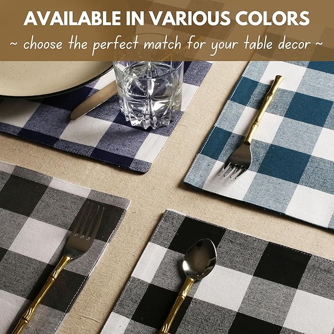 Native Fab Table Runner Buffalo Check Plaid 100% Cotton - 13x72 Inches Kitchen Dining Table Decoration for Indoor Outdoor Farmhouse Home Party Decor - Red and White