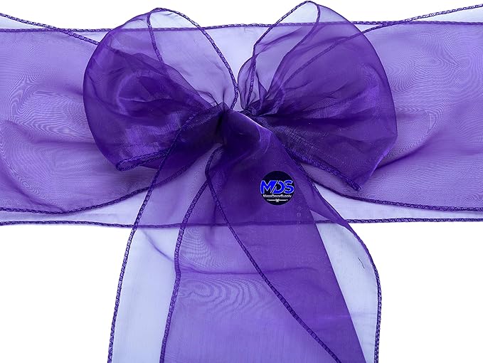 MDS Pack of 125 PCS Organza Chair Sashes Wider Dining Chair Bows Ribbon Tie Back for Wedding Party Birthday Bridal Shower Reception Event Banquet Home Chair Cover Decoration - Purple