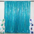 ShinyBeauty Sequin Curtain Turquoise 4FTx8FT Photo Backdrop - Aqua Blue Glitter Photography Backdrop for Wedding and Bridal Shower