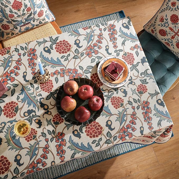 patdrea Designer Vintage Linen Tablecloth for Rectangle Table,French Soft Durable Floral Tablecloths,Colorful Table Cover for Kitchen Dining,Parties,Christmas,Thanksgiving,Party,55"x71"-Puno