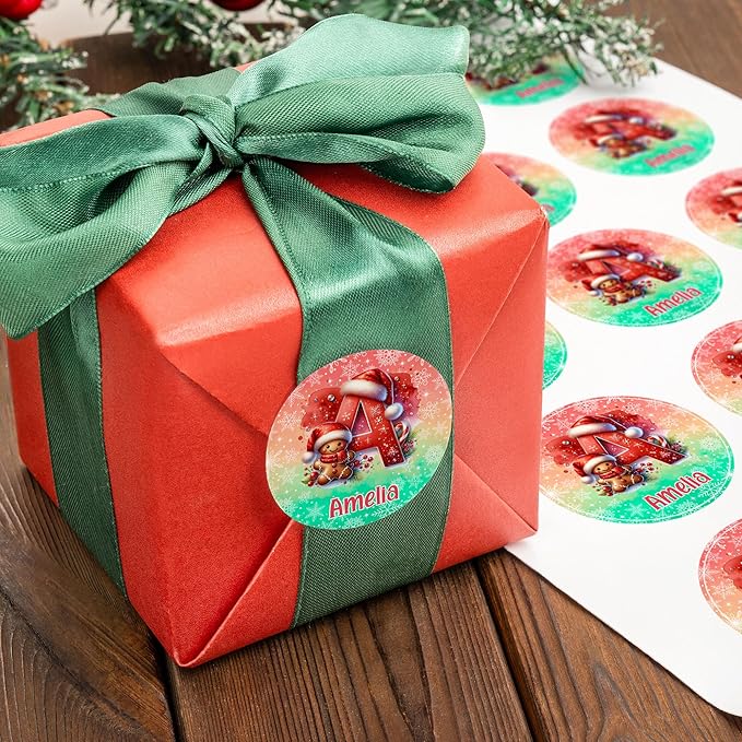 callie Personalized Christmas Stickers - Custom Name & Initial, 1.97 Inch Cute Elk Santa Penguin Design Merry Christmas Stickers Labels for Envelopes Seals Crafts Cards Gifts (30PCS)