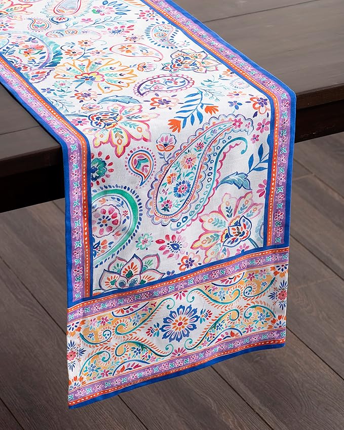 Maison d' Hermine Table Runner 100% Cotton Single Layer Table Runners 108 inches Long Decorative for Home Kitchen Dining Party Wedding Bridal Shower Spring Summer (Indian Floral, 14.50" x 108")