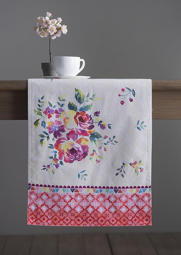Maison d' Hermine Table Runner 100% Cotton Double Layer Table Runners 108 inches Long Decorative for Home Kitchen Dining Party Wedding Bridal Shower Spring Summer (Rose Garden, 14.50" x 108")