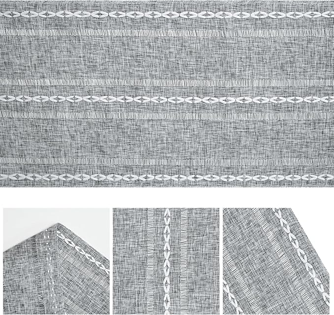 Artoid Mode Dark Grey Rustic Cotton Linen Table Runner, Seasonal Embroidered Hollow Kitchen Dining Table Decoration for Home Party Decor 13x60 Inch