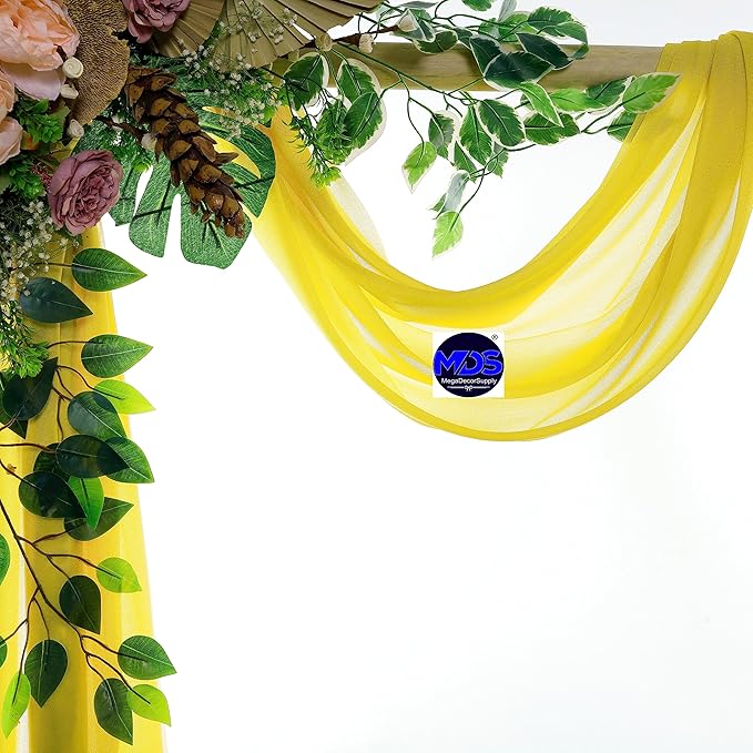 MDS Halloween Chiffon Draping Fabric - 2 Panel, 30" Wide x 75ft Long - Sheer Spooky Arbor & Canopy Drapery for Haunted House Backdrops, Party Ceilings, DIY Costumes & Themed Events - Yellow