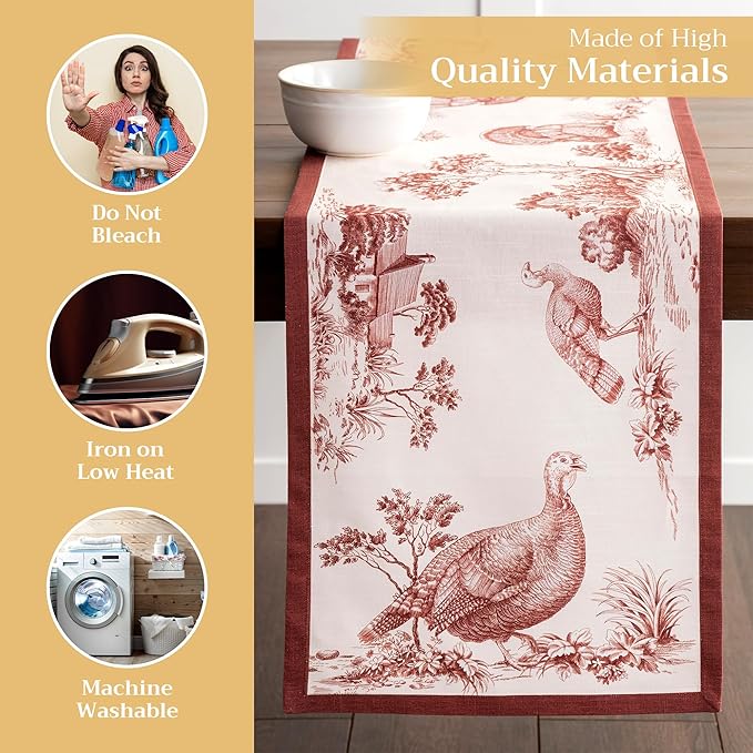 Maison d' Hermine Table Runner 100% Cotton Single Layer Table Runners 72 inches Long for Thanksgiving Christmas Decorations Home Kitchen Dining Party Wedding (Holy Jouy - Brown, 14.5" x 72")