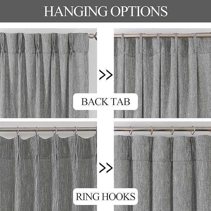 Vision Home Pinch Pleated Gray Semi Sheer Curtains Textured Light Filtering Window Curtains 63 inch for Living Room Bedroom Rayon Blended Charcoal Grey Pinch Pleat Drapes with Hooks 2 Panels 40"Wx63"L