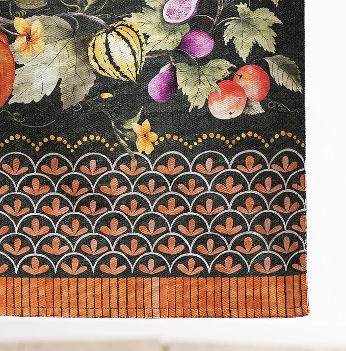 Maison d' Hermine Table runner 100% Cotton Double Layer Table Runners 72 inches long for Thanksgiving Christmas Decorations Home Kitchen Dining Party Wedding (Pumpkin Garden - Dark Green, 14.5" x 72")