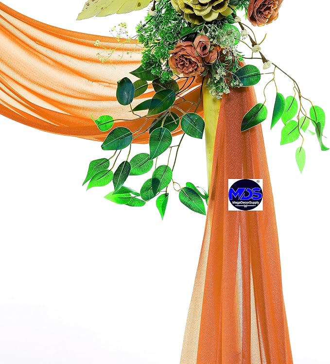 MDS Pack of 2 Panels (30" Width x 100ft Long) Wedding Arch Draping Fabric Sheer Chiffon Arbor Canopy Drapery for Wedding Ceremony Reception Decoration Party Ceiling Backdrop Curtain Swag - Orange