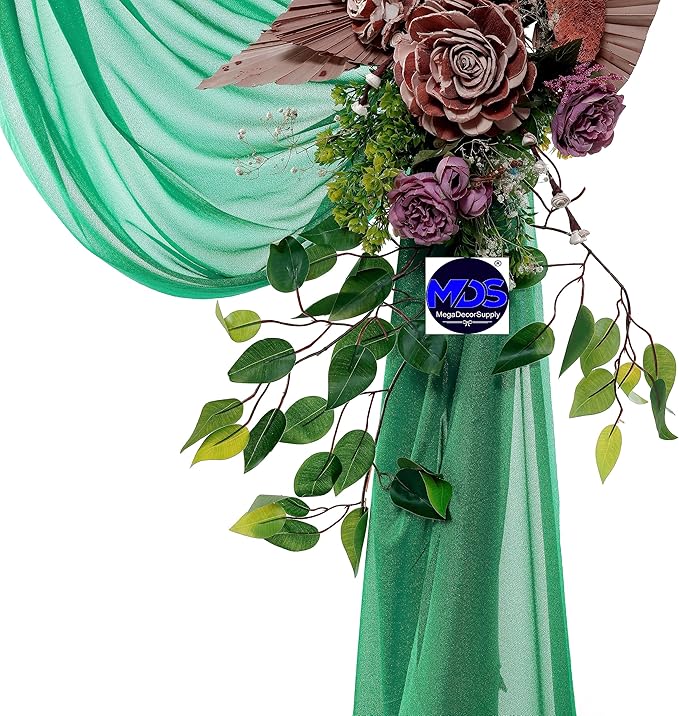 MDS Halloween Chiffon Draping Fabric - 2 Panel, 30" Wide x 100ft Long - Sheer Spooky Arbor & Canopy Drapery for Haunted House Backdrops, Party Ceilings, DIY Costumes & Themed Events - Emerald Green