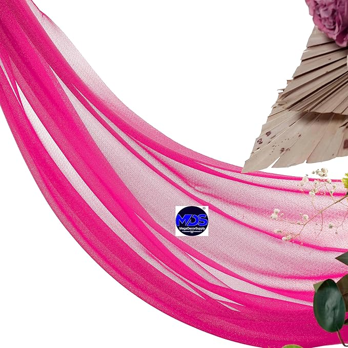MDS Halloween Chiffon Draping Fabric - 2 Panel, 30" Wide x 40ft Long - Sheer Spooky Arbor & Canopy Drapery for Haunted House Backdrops, Party Ceilings, DIY Costumes & Themed Events - Hot Pink
