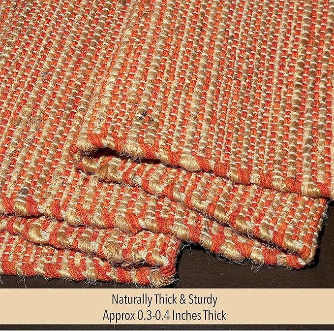 Chardin home Natural Jute Table Runner 13x48 Inch – Vintage Boho Rustic Table Decor – Handwoven Table Runner in Natural Jute and Rust Orange – Farmhouse Dining or Console Table Accent