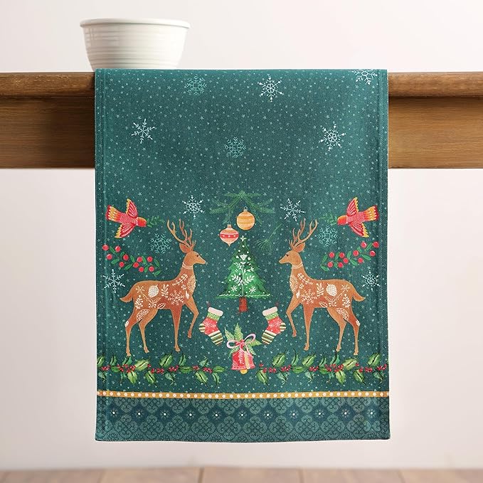 Maison d' Hermine Table Runner 100% Cotton Double Layer Table Runners 72 inches Long for Thanksgiving Christmas Decorations Home Kitchen Dining Party Wedding (Hygge Christmas, 14.5" x 72")