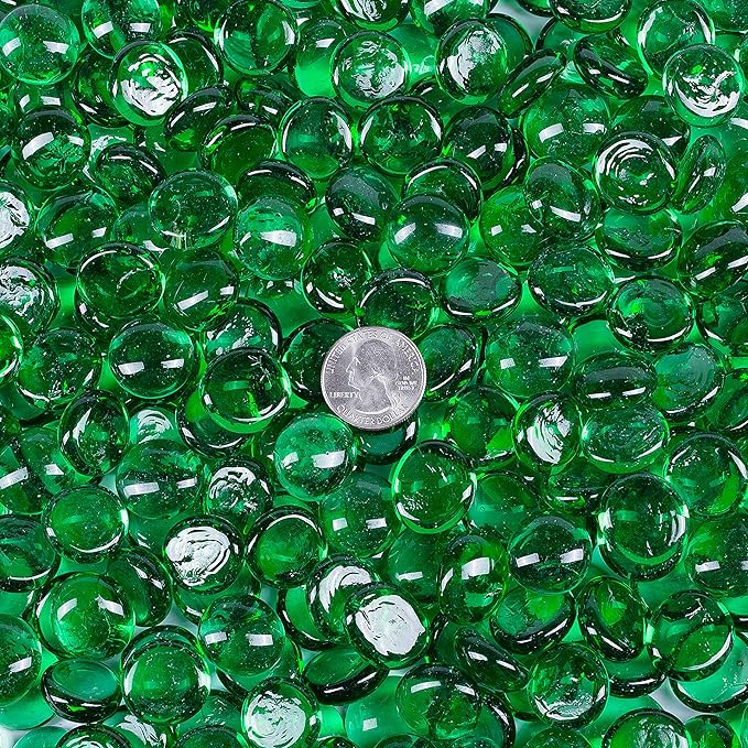 Galashield Flat Glass Marbles for Vases Green Glass Gems Beads Pebbles Vase Filler (5 LBS, Approx. 540 PCS)