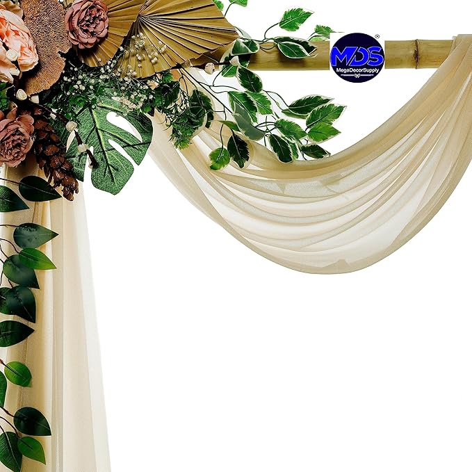 MDS Halloween Chiffon Draping Fabric - 2 Panel, 30" Wide x 75ft Long - Sheer Spooky Arbor & Canopy Drapery for Haunted House Backdrops, Party Ceilings, DIY Costumes & Themed Events - Champagne Gold