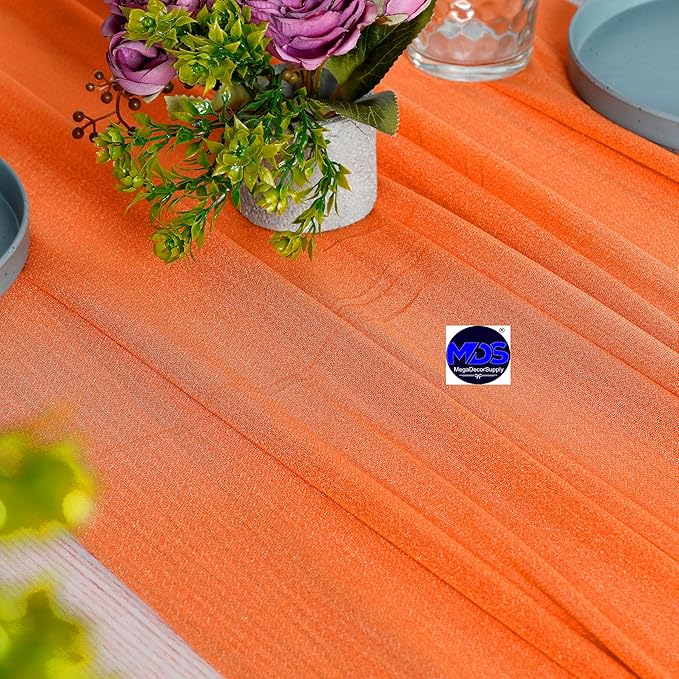 MDS 2 Pack 10ft Chiffon Table Runner 29 x 120 Inches Sheer Wedding Runner Romantic Rustic Table Runner for Wedding Decorations, Birthday Parties, Bridal Shower Party Arch Decor - Orange