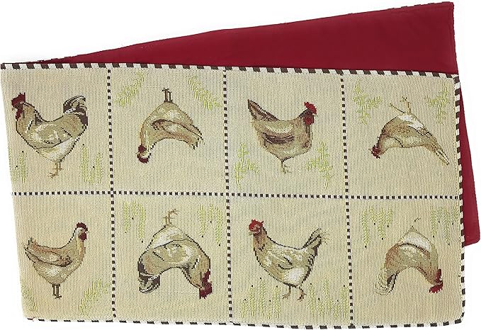 Tache Farmhouse Rooster Table Runner 90 inches Long Country Hens Chickens Antique Vintage Traditional Home Decorative Woven Tapestry Long Kitchen Dining Table Runners, 13x90