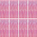 8 Pack Pink Backdrop, 3.28 FT x 7.05 FT Fringe Curtains, Metallic Glitter Pink Fringe Party Streamer Foil Curtains Tinsel Backdrop, Pink Decorations Bachelorette Party Supplies Birthday Decor